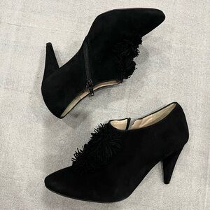 [8.5]RamonTenza Black Women's Pointy Suede Leather Ankle Heels Boots